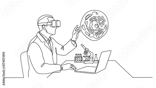 Scientist Using Virtual Reality To Analyze Cell Structure.
