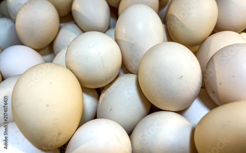 Canvas Print Free range chicken eggs displayed for sale at a traditional market, valued for their nutritional content and distinctive quality, and generally sold at a higher price than regular eggs