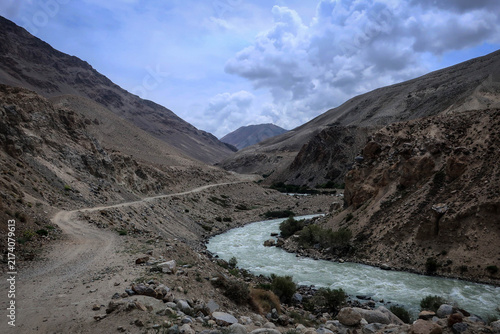 Canvas Print View of Panj river and Afghan-Tajik border near Langar village