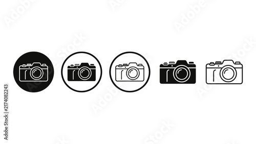 Cuadro en lienzo camera icon set in outline and solid styles, photography equipment and photo cap
