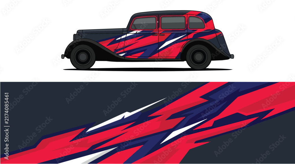 Naklejka premium Vintage Car with Union Jack Pattern Design