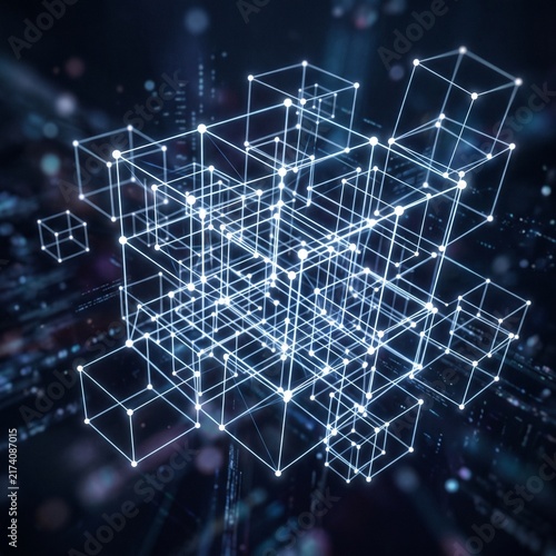 3d geometric wireframe cubes in space