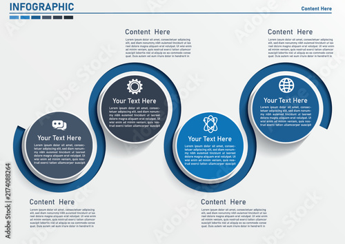 Blue serpentine 4 steps timeline infographic template vector illustration