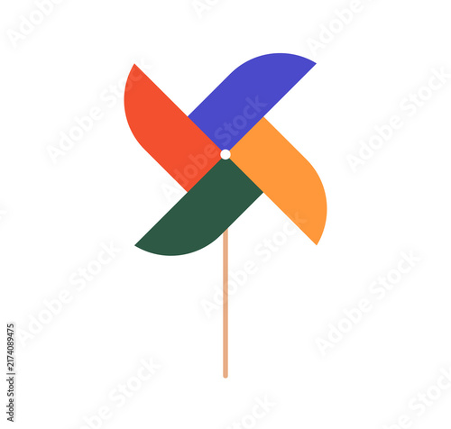 Quadro su tela Colorful pinwheel decoration with rotating blades, playful spinning toy for celebration, outdoor fun and festive childhood activity flat illustration isolated on white background