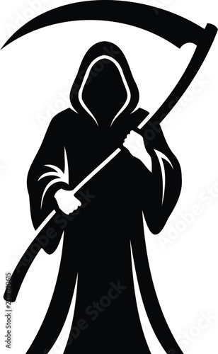 Фотография Dark grim reaper silhouette illustration featuring a traditional scythe represen