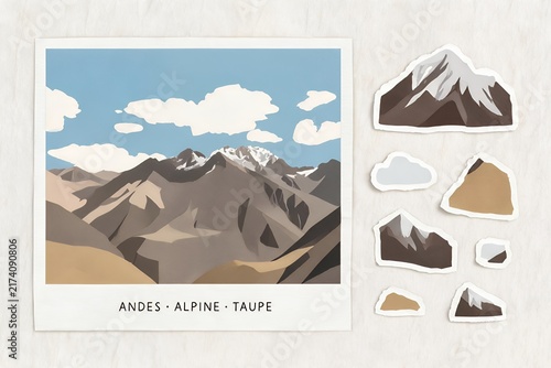Andes Alpine Taupe: Minimalist Mountain Landscape Art