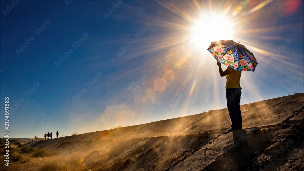 Obraz premium Person holding umbrella under intense summer sun