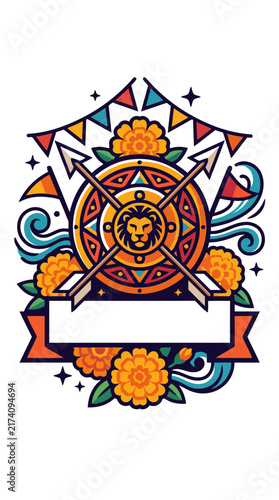 Circular crest with lion emblem crossed arrows decorative badge vector