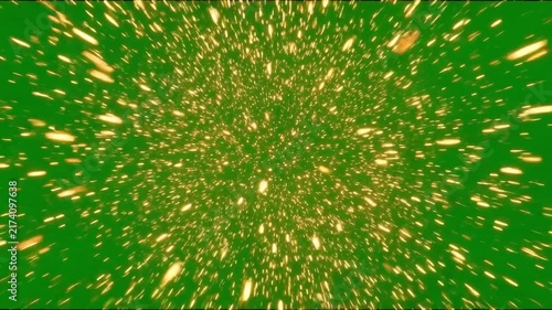 Dynamic Golden Sparks and Glitter Particle Explosion Flying Outward on Green Screen Chroma Key