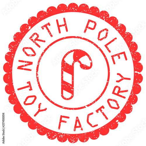 North Pole Toy Factory Red Rubber Stamp with Candy Cane