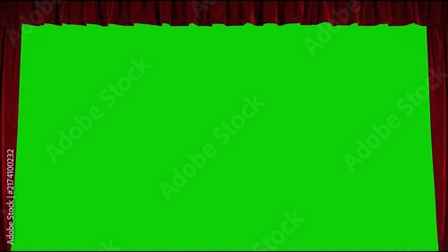 Luxurious Red Velvet Theater Stage Curtains Opening Smoothly on Green Screen Chroma Key