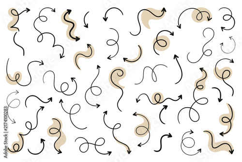 Hand drawn doodle arrows collection with soft beige background, highlights for infographics