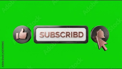 Animated 3D Mouse Cursor Clicking Subscribe Button and Notification Bell on Green Screen Chroma Key