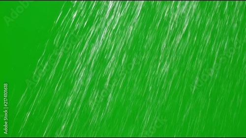 Realistic Water Droplets and Rain Streaks Falling Diagonally on Green Screen Chroma Key