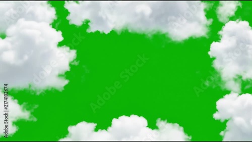 Soft White Cumulus Clouds Expanding and Drifting Organically on Green Screen Chroma Key