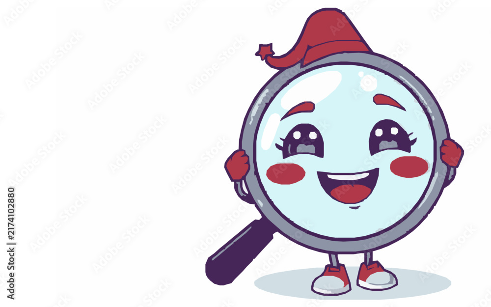 Fototapeta premium Cute Magnifying Glass Character – Cute Children's Cartoon Vector Illustration Icon for Kids Books, Nursery Decor, Apps, Stickers, Prints & Educational Design
