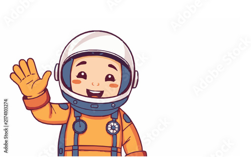 Friendly Astronaut Waving Cute Cartoon Character – Cute Children's Cartoon Vector Illustration Icon for Kids Books, Nursery Decor, Apps, Stickers, Prints & Educational Design