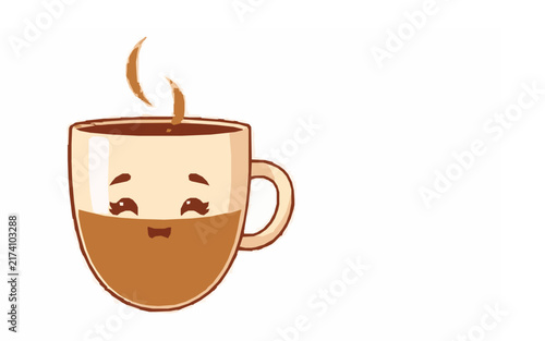 Friendly Coffee Cup – Cute Children's Cartoon Vector Illustration Icon for Kids Books, Nursery Decor, Apps, Stickers, Prints & Educational Design