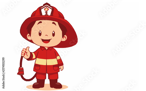 Friendly Firefighter – Cute Children's Cartoon Vector Illustration Icon for Kids Books, Nursery Decor, Apps, Stickers, Prints & Educational Design