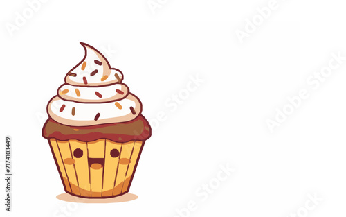 Happy Cupcake – Cute Children's Cartoon Vector Illustration Icon for Kids Books, Nursery Decor, Apps, Stickers, Prints & Educational Design