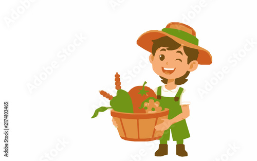 Happy Farmer – Cute Children's Cartoon Vector Illustration Icon for Kids Books, Nursery Decor, Apps, Stickers, Prints & Educational Design