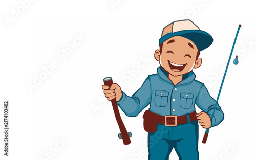 Happy Fisherman – Cute Children's Cartoon Vector Illustration Icon for Kids Books, Nursery Decor, Apps, Stickers, Prints & Educational Design