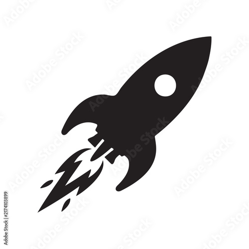 Cartoon rocket silhouette icon vector flat design.