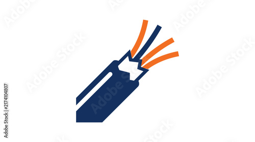 Damaged Electrical Cable with Exposed Wires, Isolated