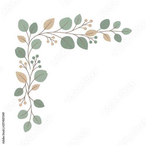 Green Foliage Corner Border with Leaves Flat Vector Illustration
