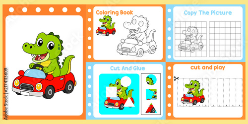 worksheets pack for kids a alligator vector.