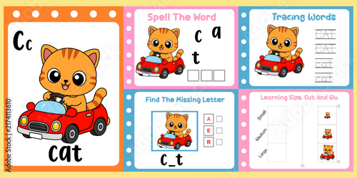 worksheets pack for kids a cat vector.