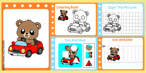 worksheets pack for kids a bear vector.
