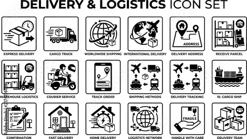 Delivery and Logistics Line Icons Set - Vector Parcel Tracking, Shipping, and Courier Symbols