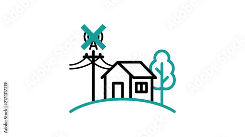 House with Power Lines and Tree Isolated Icon Vector