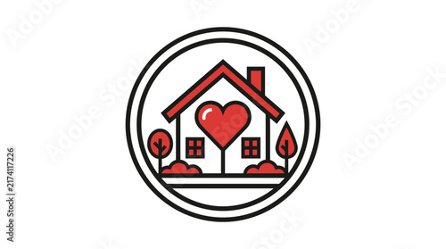 House with heart icon, home love symbol, real estate icon, isolated