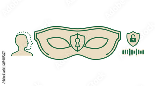 Identity Protection Mask with Security Shield and Unlocked Icon