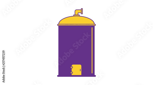 Illustration of a purple industrial boiler with yellow top and door, isolated