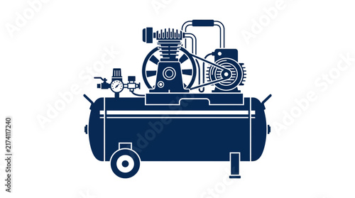 Industrial Air Compressor Machine Isolated Dark Blue Icon Vector