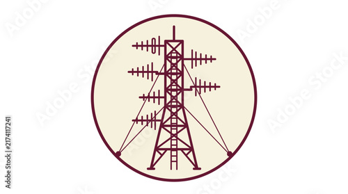 High Voltage Power Line Tower Icon, Industrial Energy Transmission