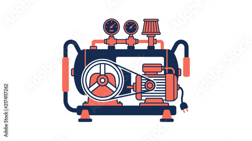 Industrial Air Compressor Machine, Isolated Vector Illustration