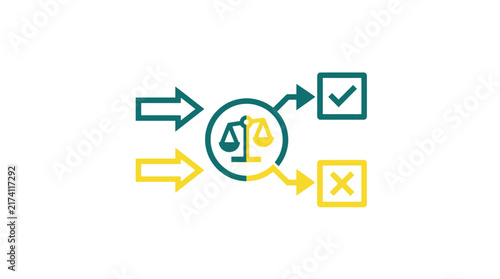 Decision Making Process, Balance Scales, Workflow, Yes/No Choices