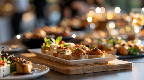 Gourmet buffet spread arranged at a bright elegant event catering and hospitality gourmet buffet elegant event food display presentation variety of food fine dining table
