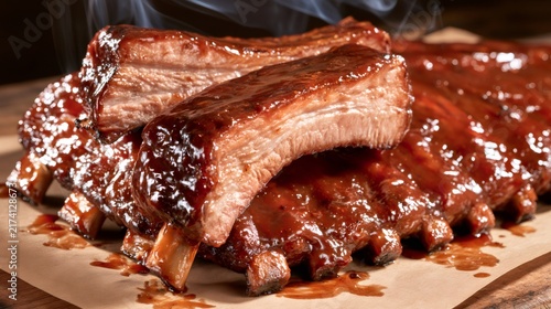Barbecue pork ribs with sauce and steaming hot