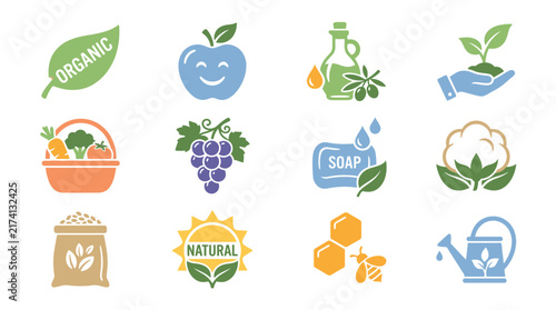 Eco friendly food and drink icons.