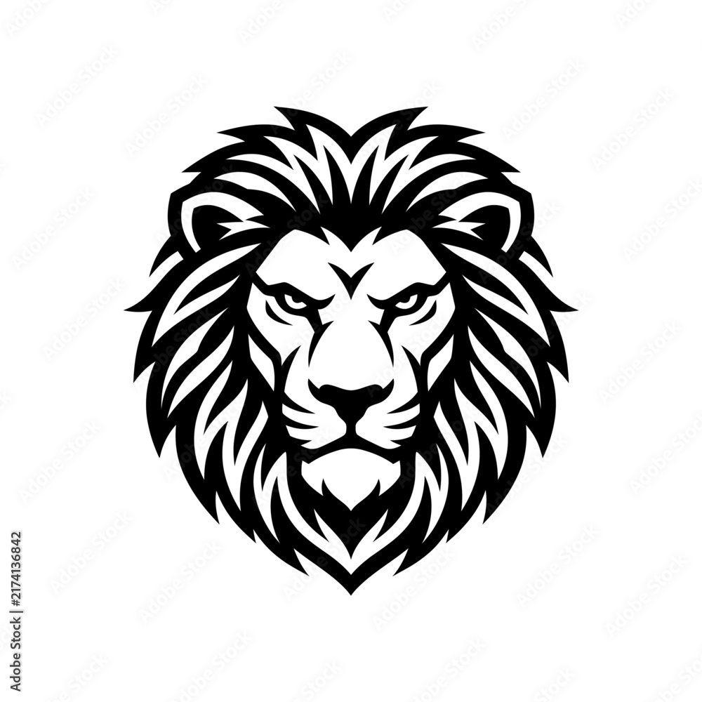 Fototapeta premium Bold black and white lion head illustration for branding and logo design