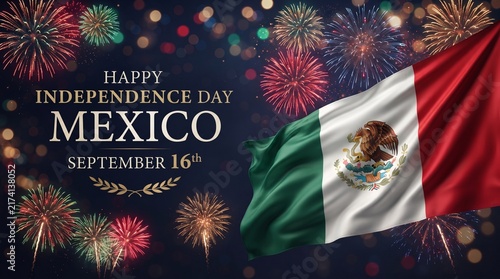 Mexico independence day celebration poster with national flag