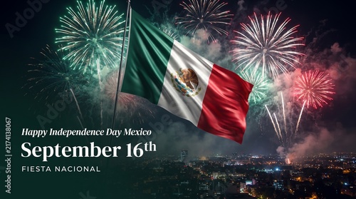 Mexico independence day celebration poster with national flag