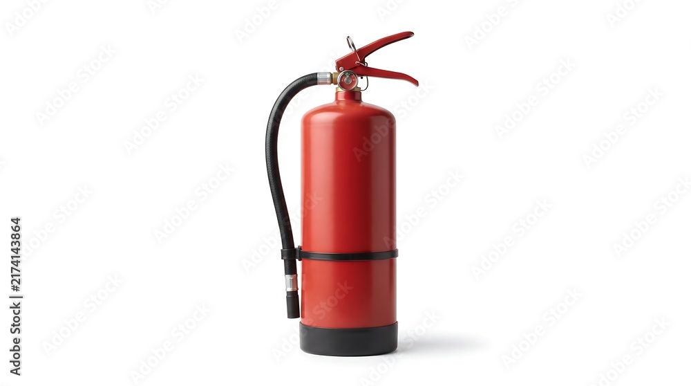 Fototapeta premium Fire extinguisher, side profile view, isolated on pure white background, hyperrealistic studio product photography