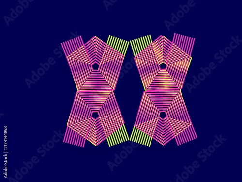 Symmetrical Geometric Line Art in Neon Pink, Lime Green and Peach for Abstract Modern Design