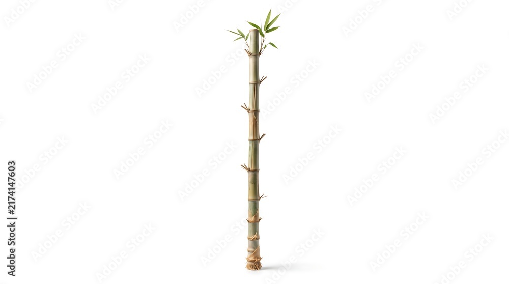 Obraz premium Bamboo stalk, side profile view, isolated on pure white background, hyperrealistic studio product photography